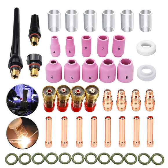 49Pcs TIG Welding Torch Stubby Gas Lens #10 Pyrex Glass Cup Kit for WP-17/18/26