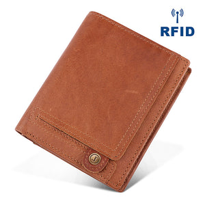 RFID Antimagnetic Genuine Leather Multi-slot Coin Pocket Trifold Wallet For Men