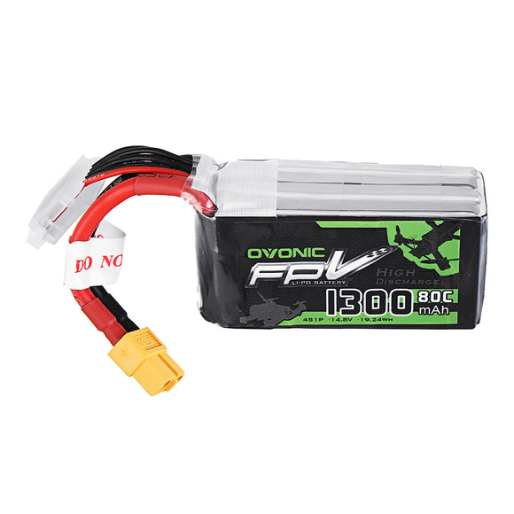 Ovonic 14.8V 1300mAh 80C 4S Lipo Battery XT60 Plug for FPV RC Drone