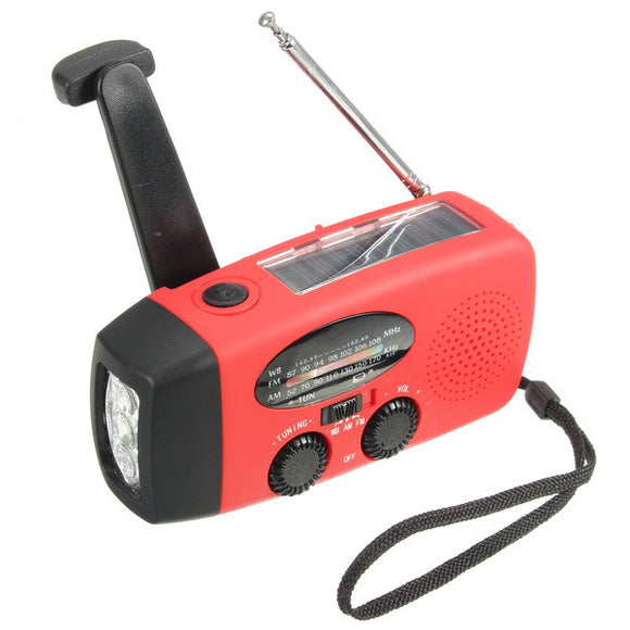 Emergency Solar Hand Crank Wind Up 3 LED Flashlight Torch AM FM Radio Charger