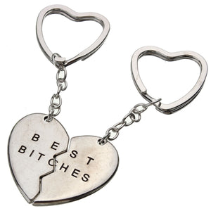 1 Pair Love Heart Couple Alloy Keychain Best Bitches Gift