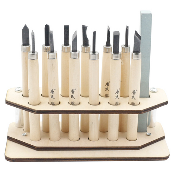 12Pcs Wood Carving Tool Set Chisels Cutter Woodcut Woodworking Arts Craft Kit