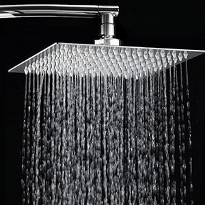 12 Inch 2mm Thin Pressurized Rotatable Rainfall Shower Head Square Stainless Steel Top Spray Head