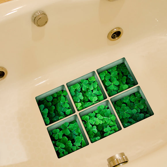 PAG 6pcs 13x13cm Four-leaf Clover Pattern 3D Anti Slip Waterproof Bathtub Sticker