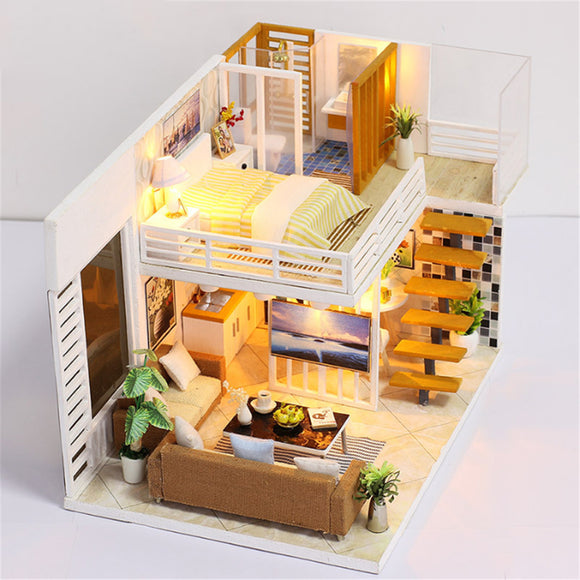 DIY Model Building Handcraft Miniature Project Wooden Dolls House LED Light House Room Kit