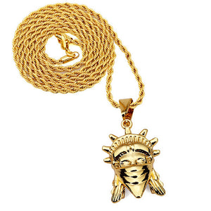 Hip Hop Gold Color Alloy Masked Statue of Liberty Pendant Cuban Necklace Jewelry for Men