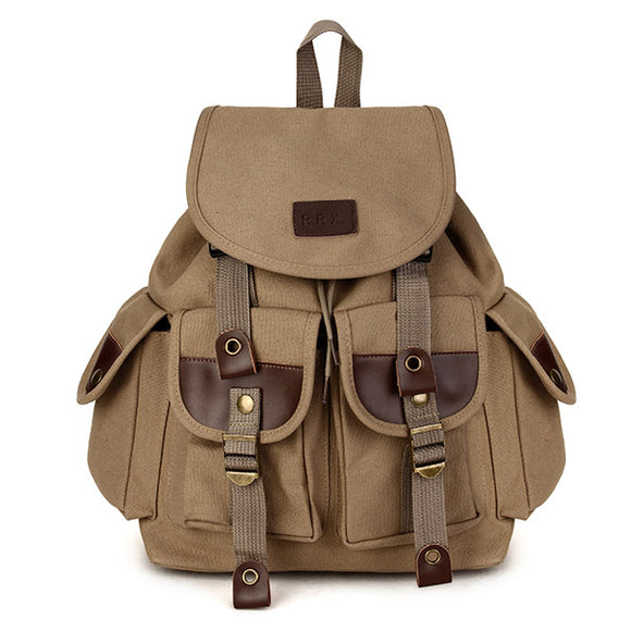 Vintage Men's Backpack Canvas PU Hiking Couples Travel Military Satchel School Bag