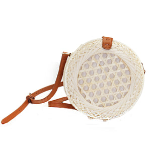 20 x 8cm Round Straw Bags Handmade Woven Beach Cross Body Bag Camping Travel Handbag Shoulder Bag