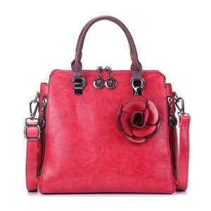 Women Retro Genuine Leather Handbags Pure Color Large Capacity Crossbody Bags