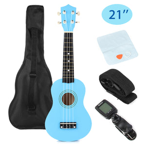 21 Inch 12 Fret Basswood Soprano Ukulele Uke Musical Instrument With Gig bag Strings Tuner