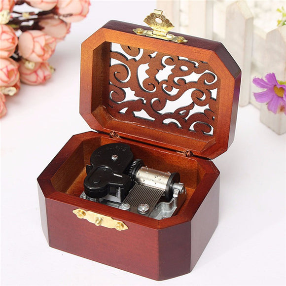 Classic Octagon Wood Wind Up Hand Crank Musical Box Castle In The Sky