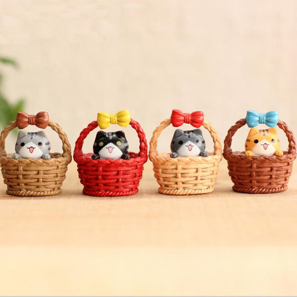 Cute Basket Cat Resin Handicraft Decoration