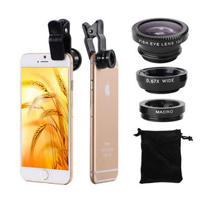 Bakeey Universal Clip Camera Lens 0.67 Wide Angel+180 Degree Fish Eye+Macro For Mobile Phone Tablet