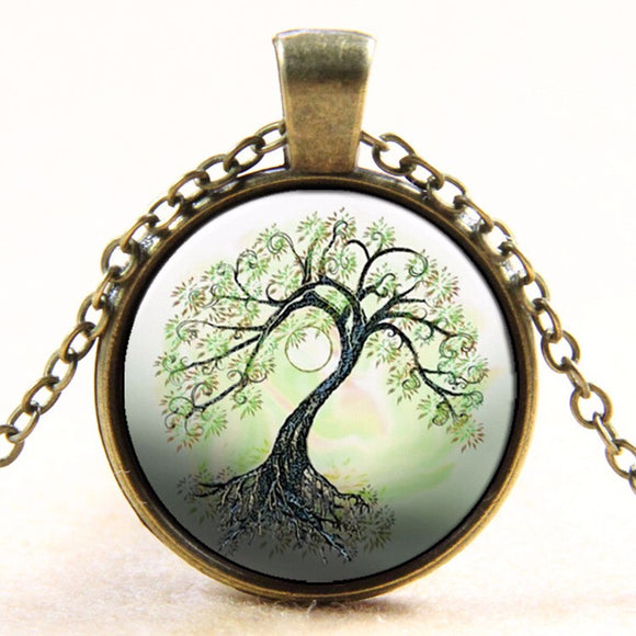 Tree Glass Cabochon Necklace Bronze Chain Pendant Necklace