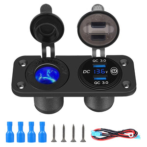 12V-24V QC 3.0 Car Dual USB Charger Socket Cigarettes Lighter Socket LED Digital Display