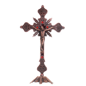 Antique Red Copper INRI Catholic Altar Standing Religious Crucifix With Base 10 inch Decorations