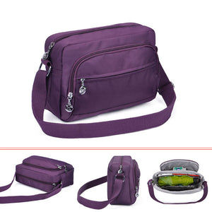 Women Nylon Multilayer Zipper Pockets Shoulder Bags Light Outdoor Sports Crossbody Bags