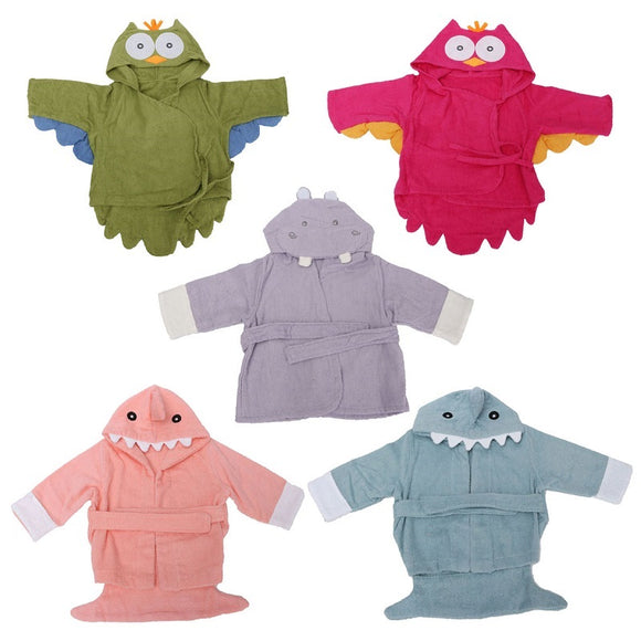 Animal Cartoon Owl Shark Hippo Baby Infant Hooded Wrap Bathrobe Bath Beach Towel