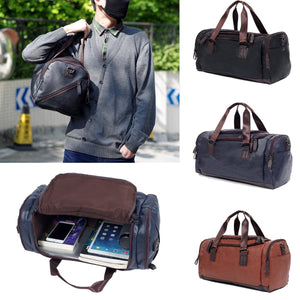 Men Large Capacity PU Leather Travel Gym Bag Handbag Tote Duffle Shoulder Pouch