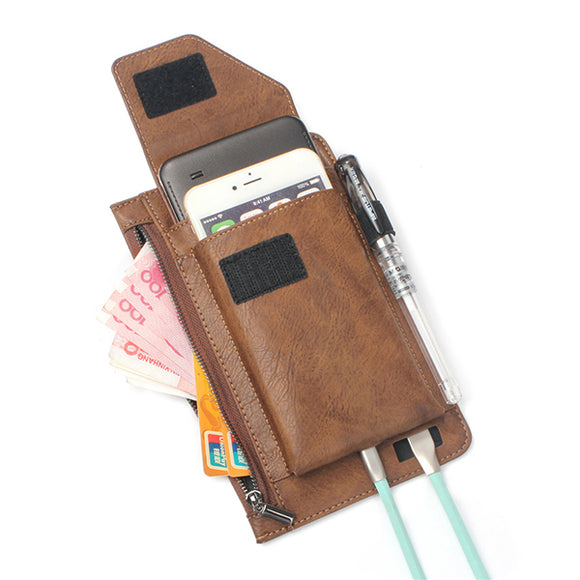 6.3 inch Battery Charger Phone Bag Double Layer Vintage PU Leather Waist Bag For Men