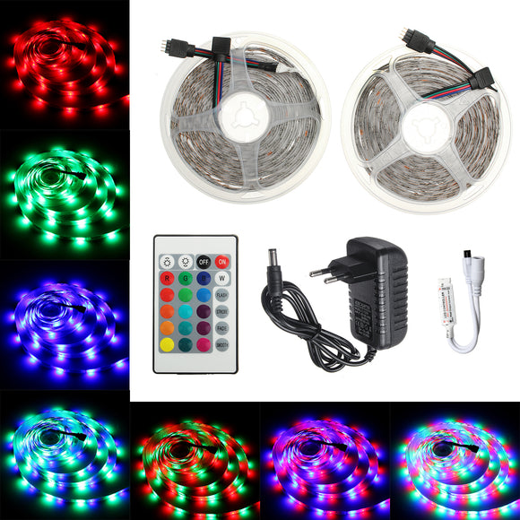 DC12V 2M 3M 5M 10M Non-waterproof RGB 2835 LED Strip Light + 24Keys IR Remote Control + EU Power Supply Plug Full Kit