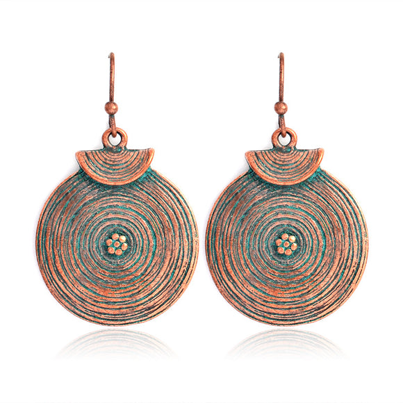 Retro Women Alloy Round Growth Ring Drop Earrings Gift