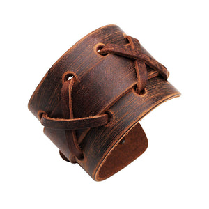 Punk Weaving Adjustable Men Bracelets Leather Wristband Cross Bangle Jewelry