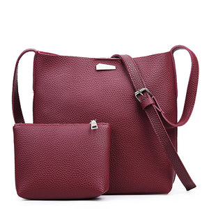 2 Pcs Women PU Leather Bucket Bags Elegant Shoulder Bags Crossbody Bags Clutches Bags