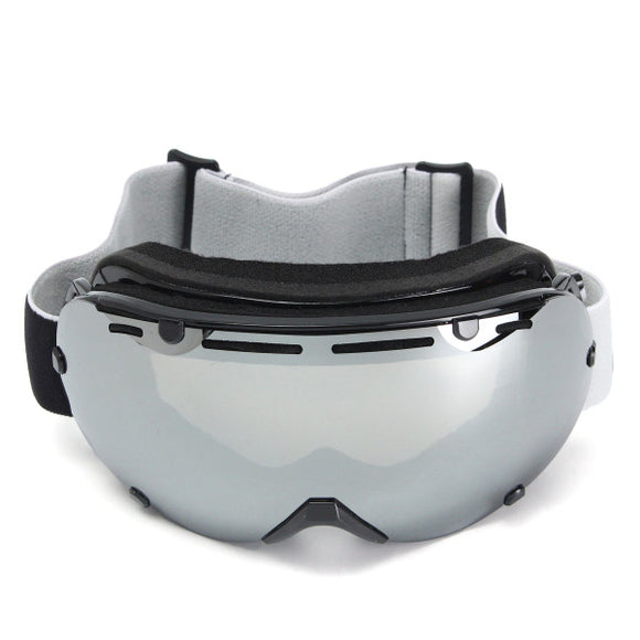 Universal Ski Goggles Dual Lens Mirror Snowboard Outdoor Sports Glasses Windproof Anti-UV Silver