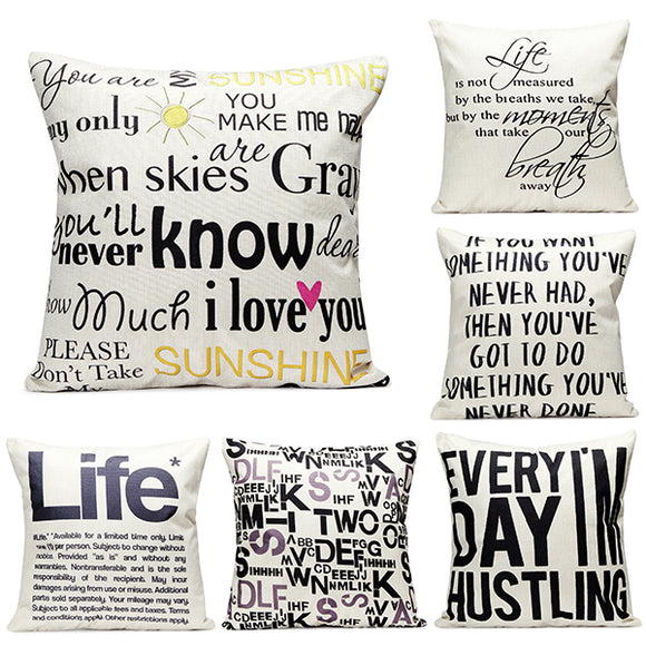 43x43cm English Letter Fashion Cotton Linen Pillow Case Home Sofa Seat Bed Car Cushion Decor