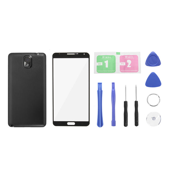 Black Full Housing Frame Cover + Outer Glass Lens & Repair Tools for Samsung Galaxy Note 3 N900