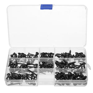 200Pcs Black Flange Self Tapping Screw Cross Head Bolt Assorted Set with Case