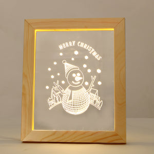 KCASA FL-734 3D Photo Frame LED Night Light Wooden Snowman Decorative USB Lamp Christmas Gifts