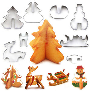 8Pcs Stainless Steel 3D Christmas Cookie Cutters Xmas Cake Mould Cutter Baking Set