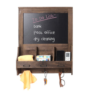 Wood Chalkboard Blackboard Wall Memo Message Note Drawing Board Storage Chalk Holder with 3 Hooks