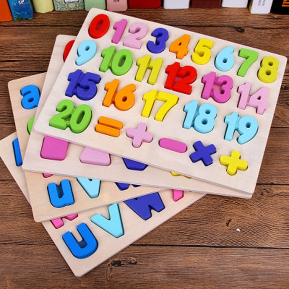 Children Wooden Digital Letters Three-dimensional Jigsaw Puzzle Matching Game Shape Cognitive Blocks Toys