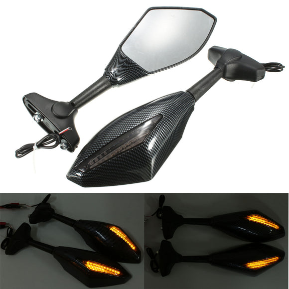 Carbon LED Intergrated Turn Signal Mirror For Yamaha FZR YZF R1 R6 Honda/Suzuki