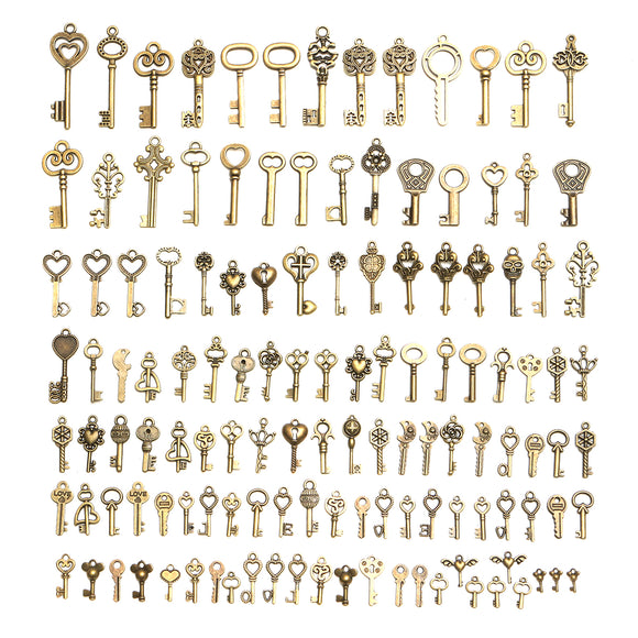 128Pcs Vintage Bronze Key For Pendant Necklace Bracelet DIY Handmade Accessories Decorations