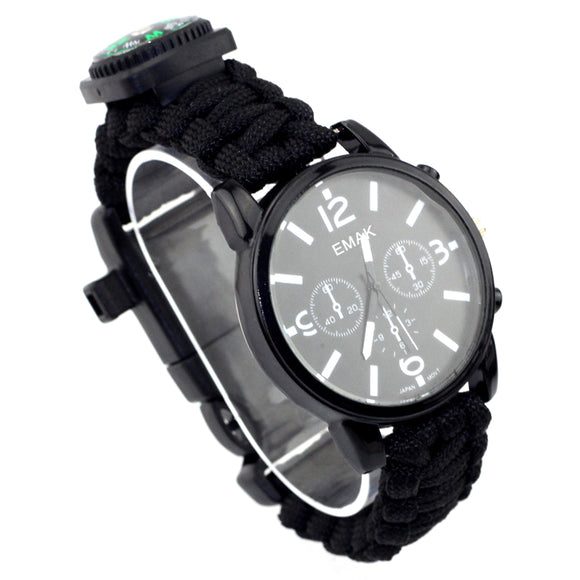 IPRee 7 In 1 EDC Survival Compasss Bracelet Watch 3ATM Waterproof Emergency Paracord Wristband