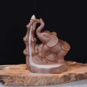 Purple Clay Backflow Incense Cone Burner Elephant Fragrant Censer Holder Home Office Furnace Decor