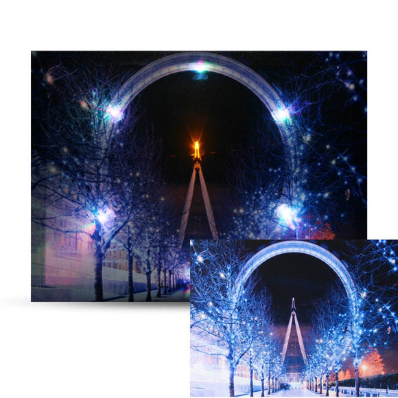 40 x 30cm Operated LED Christmas Snowy Street Ferris Wheel Xmas Canvas Print Wall Art