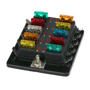 10 Way Blade Fuse Holder Box 32V LED Illuminated Automotive Fuse Block