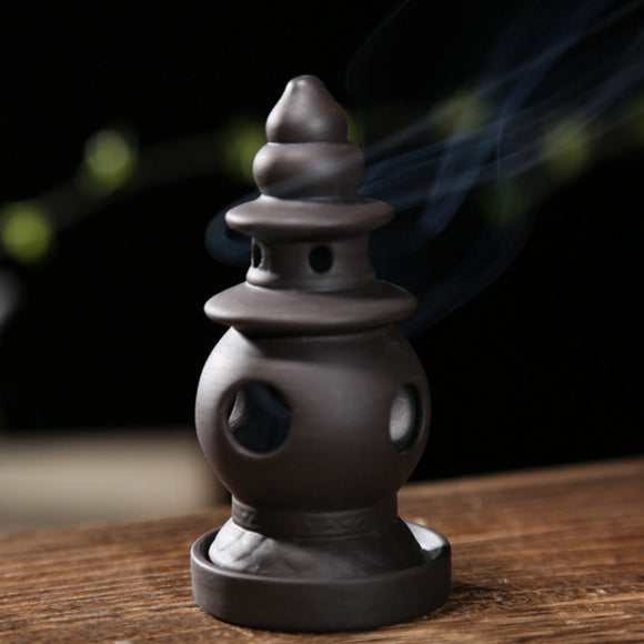 Purple Ceramic Backflow Incense Cone Burner Incense Holder Gourd Holes ThreePondsMirroringtheMoon Fragrant Censer Decor