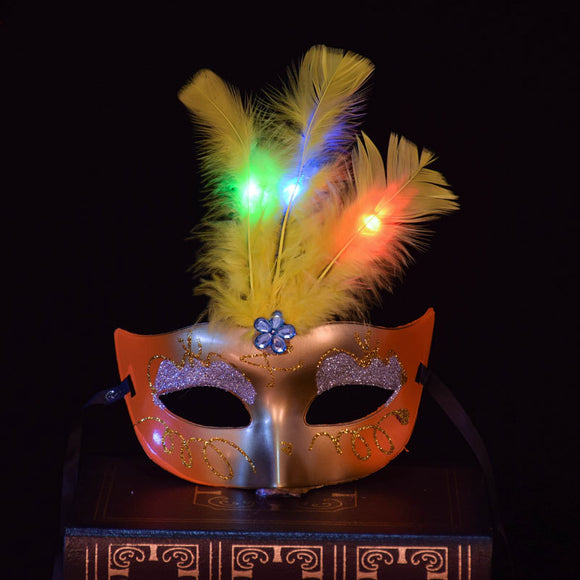 Halloween Makeup Dance Masks Luminous Lights LED Fragrance Gold Princess Feather Party Decor