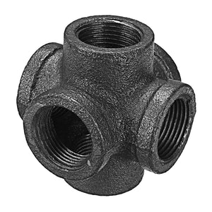 1/2 3/4" 1" 6 Way Pipe Fitting Malleable Iron Black Double Outlet Cross Female Tube Connector"