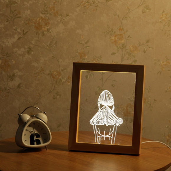 KCASA FL-720 3D Photo Frame Illuminative LED Night Light Wooden Girl's Back Christmas USB Lamp