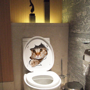 3D Broken Wall Kitten Doggie Wall Sticker Toliet Sticker Bathroom Decoration Decal