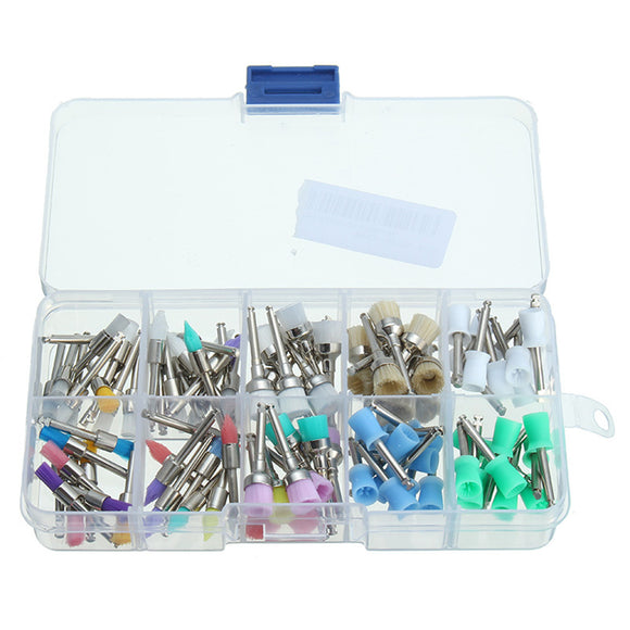 100pcs Colorful Nylon Dentist Flat Polishing Brush Prophy Rubber Cup Latch Buff Dental Tools Set