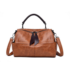 Women Soft Leather Crossbody Bag Double Shoulder Strap Leisure Handbag Solid Boston Shoulder Bag