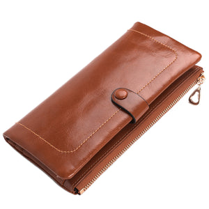 Genuine Leather Women Wallet Long Purse Retro Multi-Cards Holder Clutch